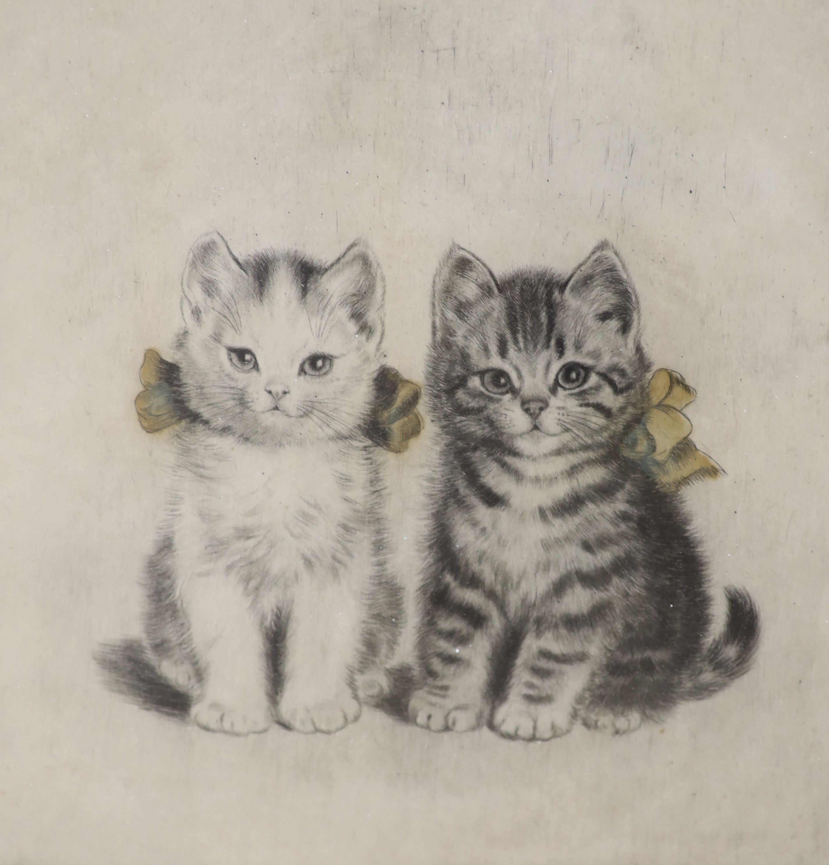 Metam Pluckebaum (1876-1945), an etching of kittens, ‘Brother and Sister’, signed, 28 x 24cm.